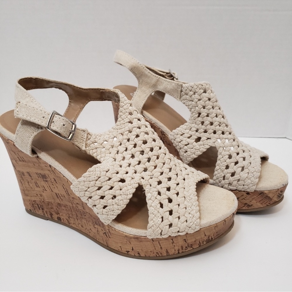 SO Tan/cream knitted Wedge Sandals